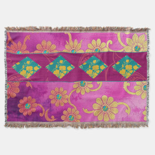 ORIENTAL Pink Turquoise Floral - Throw Blanket