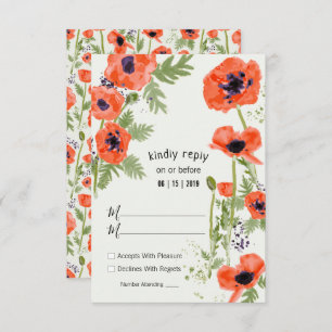 Oriental Poppies Floral Watercolor Pattern RSVP Card