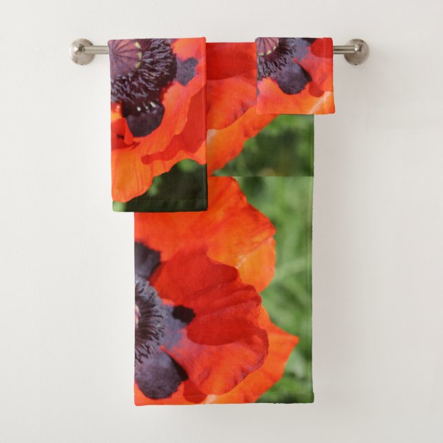 Oriental Poppy Flower Bath Towel Set (Insitu)