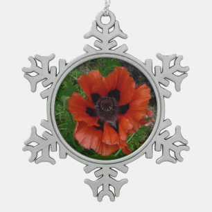 Oriental poppy   snowflake pewter christmas ornament