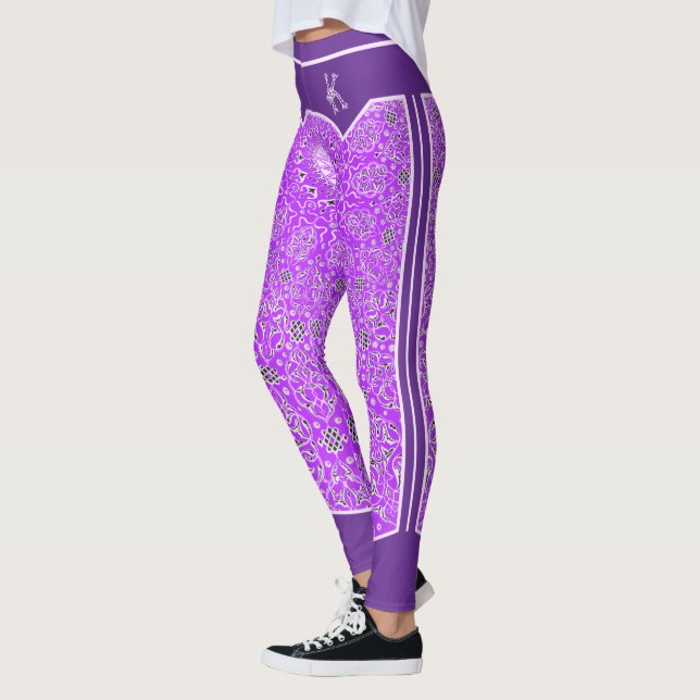 Oriental Purple Arabesques Monogram Customised Leggings (Left)