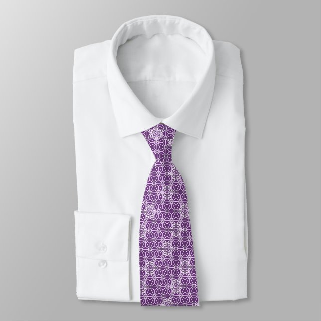 Oriental Purple Ayame Star Asanoha Japan Pattern Tie (Tied)