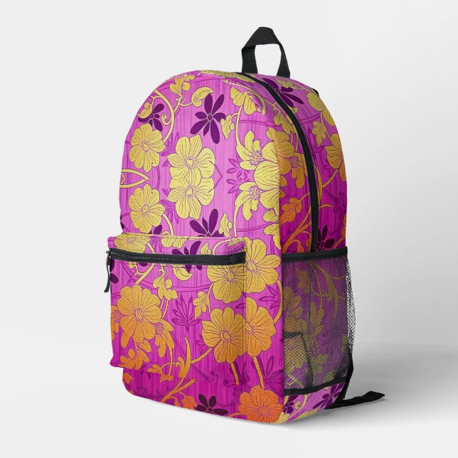 ORIENTAL Purple Pink Pattern - Backpack (Back Corner Right)
