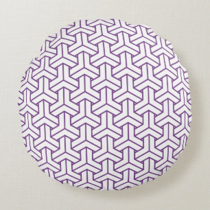 Oriental Purple White Ayame Japan Bishamon Pattern Round Cushion