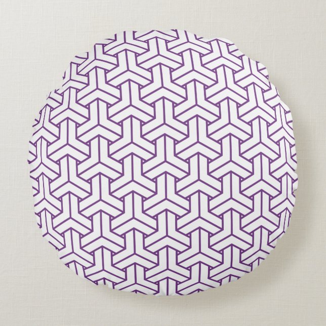 Oriental Purple White Ayame Japan Bishamon Pattern Round Cushion (Front)