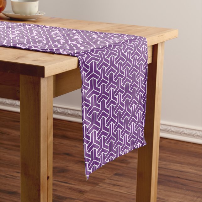 Oriental Purple White Ayame Japan Bishamon Pattern Short Table Runner (In Situ)