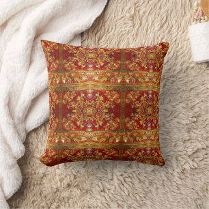 Oriental Red and Gold Wood Carving Cushion