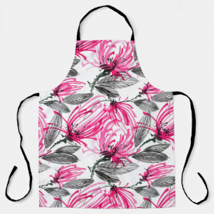 Oriental Red Flower: Watercolor Pattern. Apron