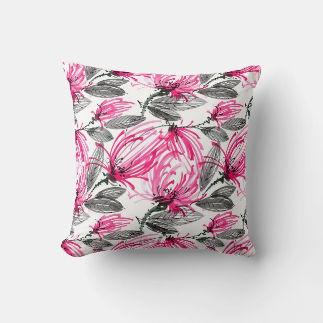 Oriental Red Flower: Watercolor Pattern. Cushion (Front)