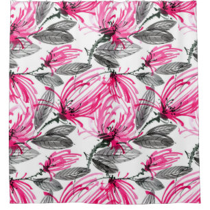 Oriental Red Flower: Watercolor Pattern. Shower Curtain