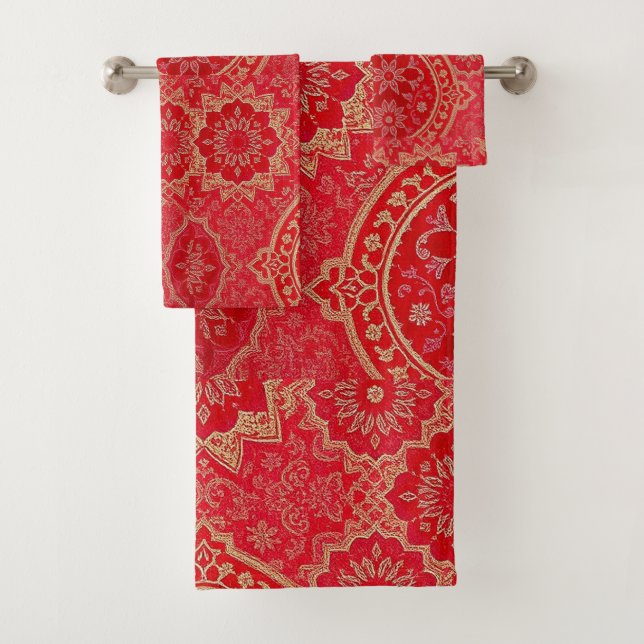 ORIENTAL Red Golden Pattern - Bath Towel Set (Insitu)