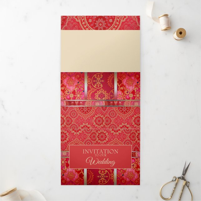 ORIENTAL Red Golden Pattern - Invitation Card (Outside)