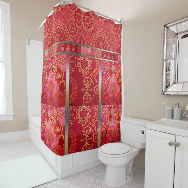 Oriental Red Golden Pattern - Shower Curtain (In Situ)