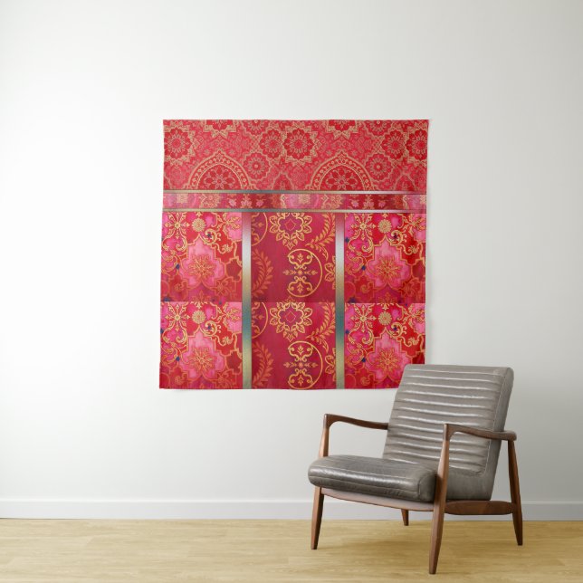 ORIENTAL Red Golden Pattern - Tapestry (In Situ)
