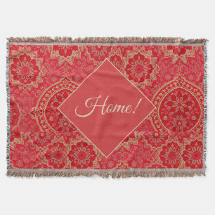 ORIENTAL Red Golden Pattern - Throw Blanket