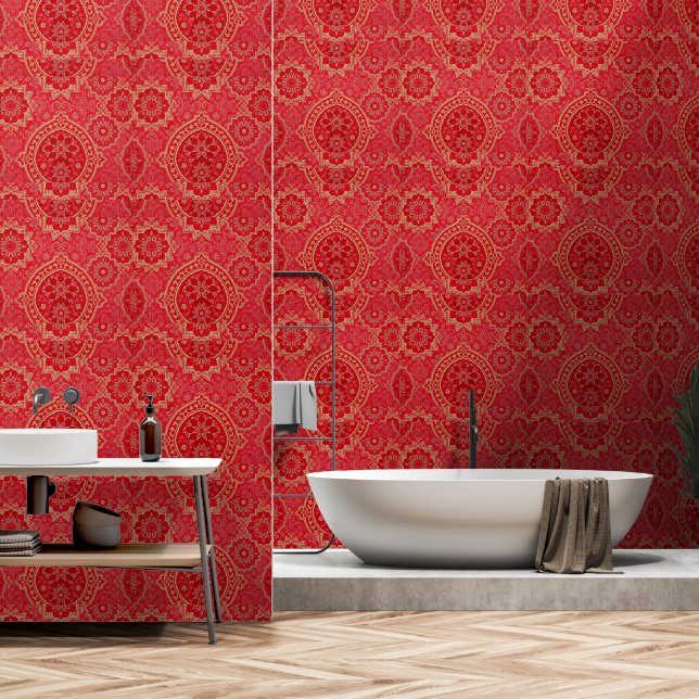 ORIENTAL Red Golden Pattern -  Wallpaper (Bathroom)