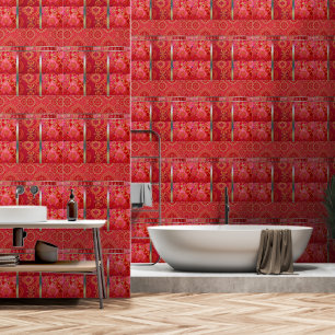 ORIENTAL Red Golden Pattern - Wallpaper