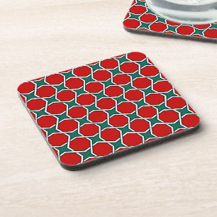 Oriental Red Green Arabic Egypt Geometric Pattern Coaster