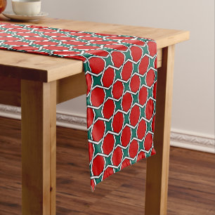 Oriental Red Green Arabic Egypt Geometric Pattern Short Table Runner
