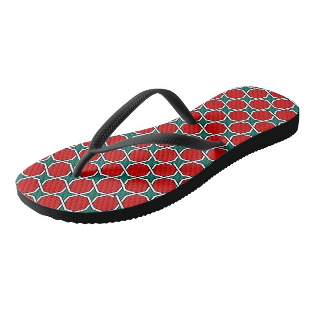 Oriental Red Green Arabic Egypt Geometric Pattern Thongs (Angled)