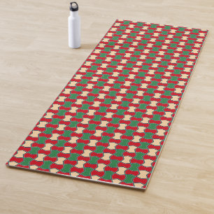 Oriental Red Green Bow Tie Geometric Pattern Yoga Mat