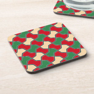 Oriental Red Green Bow Tie Geometric Vector Art Coaster