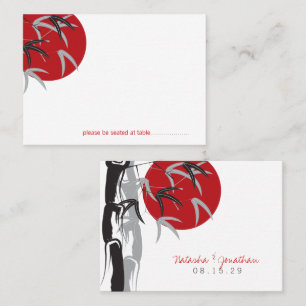 Oriental Red Sunrise Zen Bamboo Tree Asian Wedding Place Card
