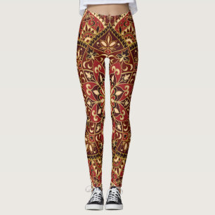 Oriental Red: Vintage Floral Carpet Leggings