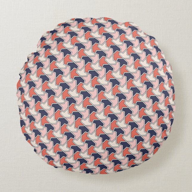 Oriental Red White Blue Geometric Arrows Pattern Round Cushion (Front)