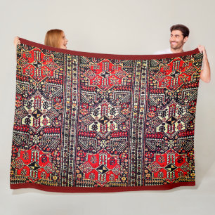 Oriental Red&White Geometric Tribal  Pattern Fleece Blanket