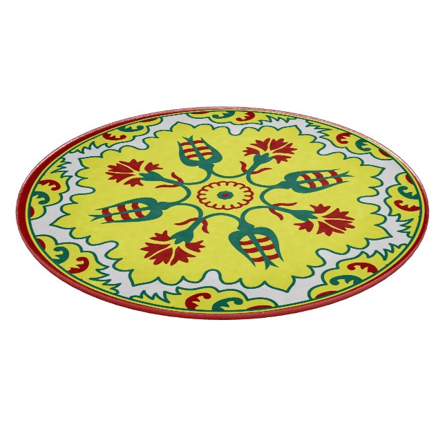 Oriental Red Yellow Green Ottoman Turkish Tulip Cutting Board (Corner)