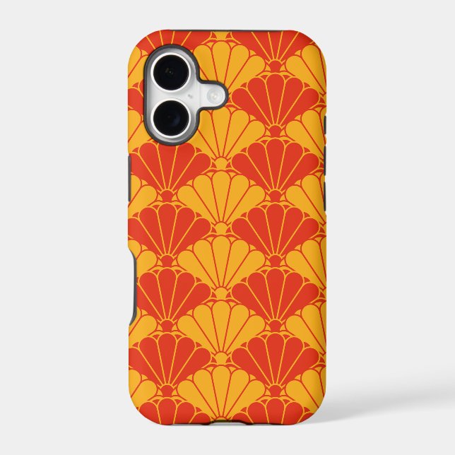 Oriental Red Yellow Kiku Chrysanthemum Mon Pattern (Back)