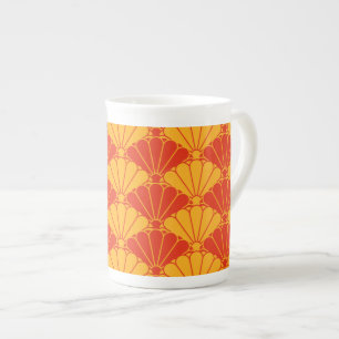 Oriental Red Yellow Kiku Chrysanthemum Mon Pattern Bone China Mug