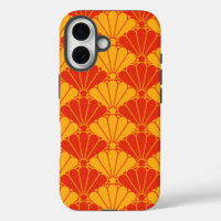 Oriental Red Yellow Kiku Chrysanthemum Mon Pattern