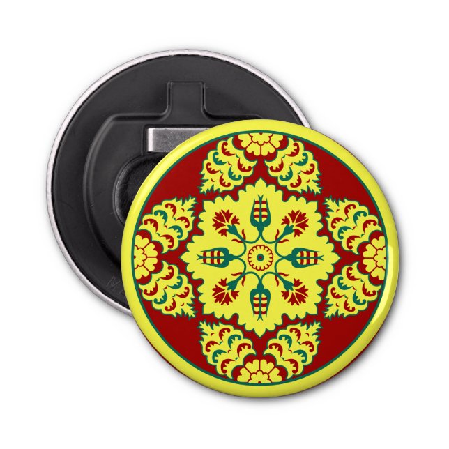 Oriental Red Yellow Ottoman Turkish Tulip Pattern Bottle Opener (Front)