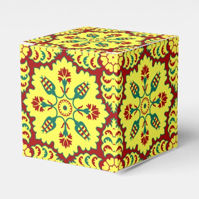 Oriental Red Yellow Ottoman Turkish Tulip Pattern Favour Box (Front Side)