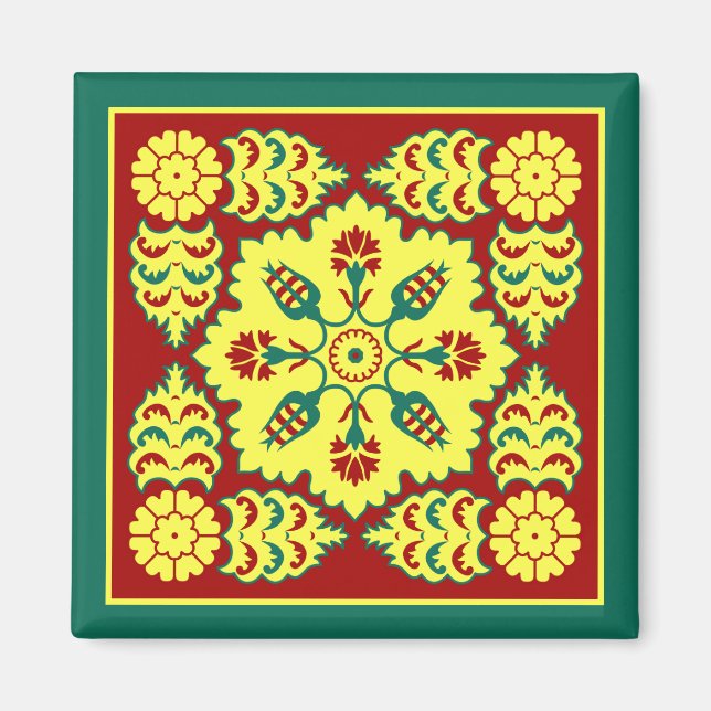 Oriental Red Yellow Ottoman Turkish Tulip Pattern Magnet (Front)