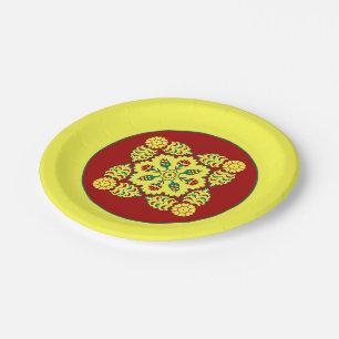 Oriental Red Yellow Ottoman Turkish Tulip Pattern Paper Plate
