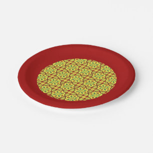 Oriental Red Yellow Ottoman Turkish Tulip Pattern Paper Plate
