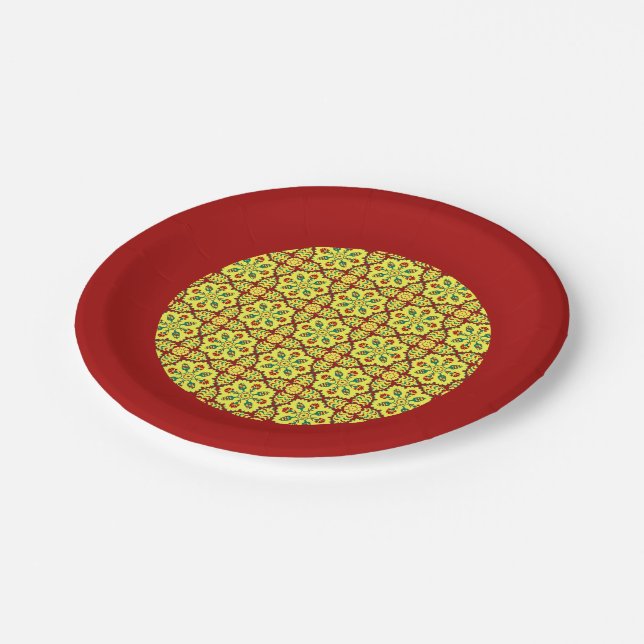 Oriental Red Yellow Ottoman Turkish Tulip Pattern Paper Plate (Angled)