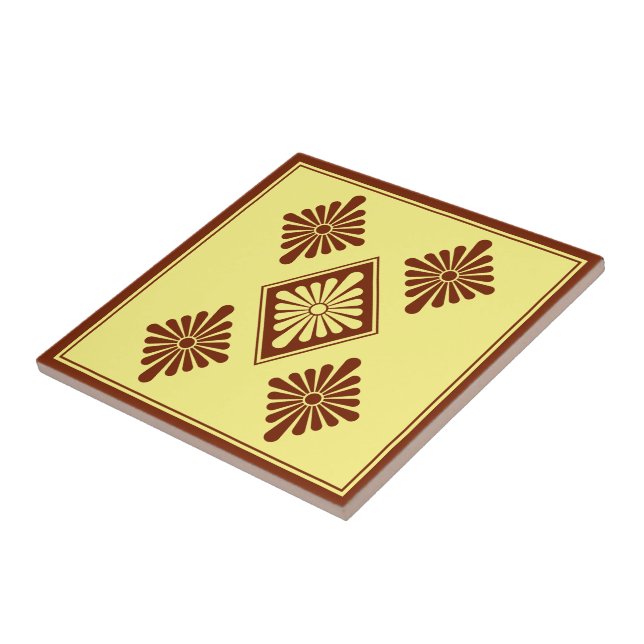 Oriental Red Yellow Rosette Japan Oriental Art Ceramic Tile (Side)