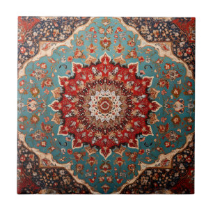 Oriental Retro Persian Pattern Red Cream Blue Ceramic Tile