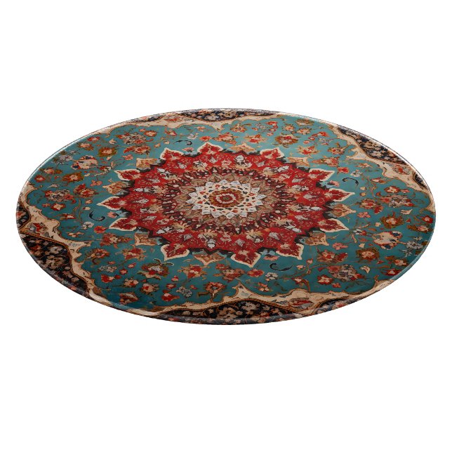 Oriental Retro Persian Pattern Red Cream Blue Cutting Board (Corner)