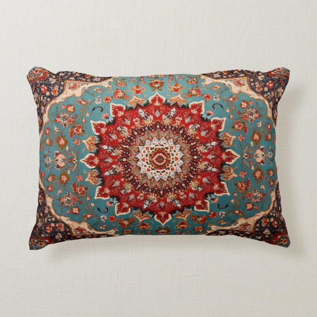 Oriental Retro Persian Pattern Red Cream Blue Decorative Cushion (Front)