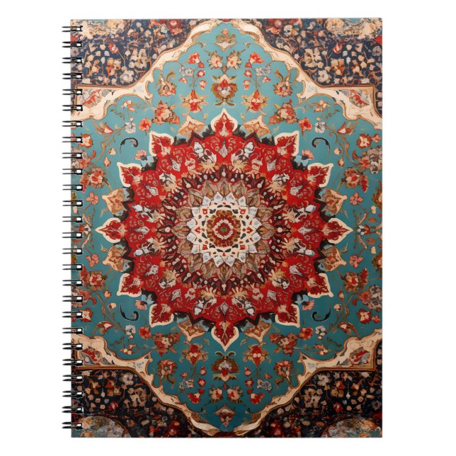 Oriental Retro Persian Pattern Red Cream Blue  Notebook (Front)