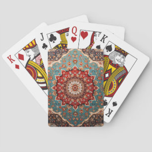 Oriental Retro Persian Pattern Red Cream Blue  Playing Cards