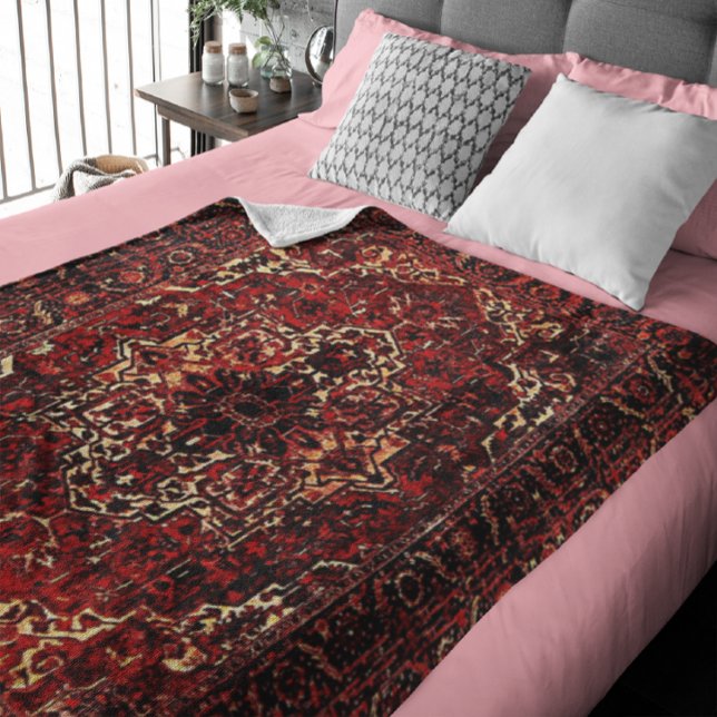 Oriental rug design in  dark red   fleece blanket (Creator Uploaded)