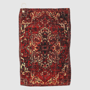 Oriental rug design in dark red golf towel