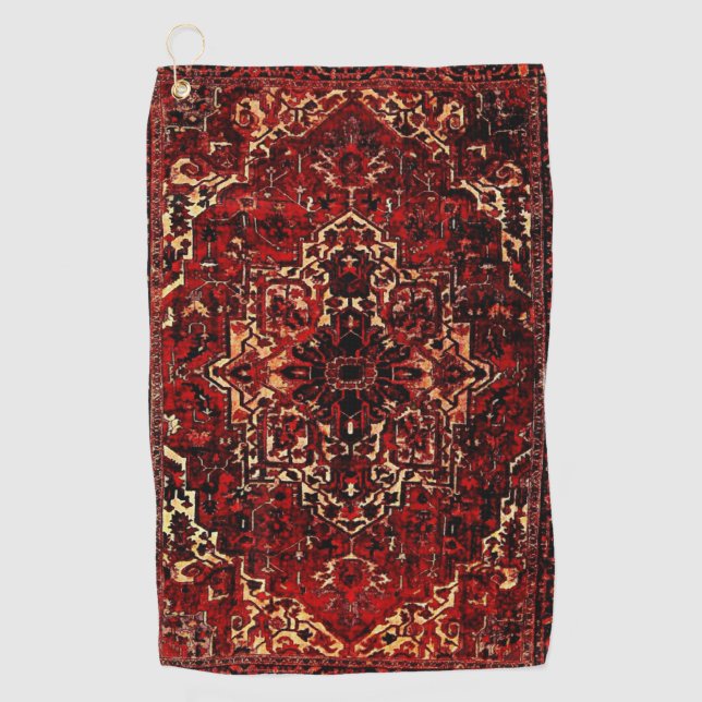 Oriental rug design in  dark red golf towel (Front)