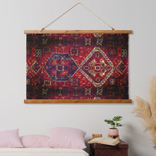 Oriental rug design in  dark red hanging tapestry